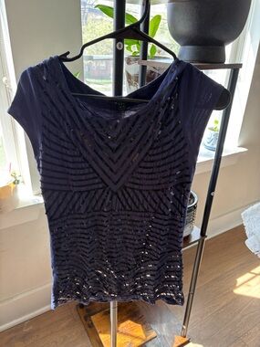 Forever 21 Navy Sequin Chevron Top